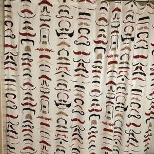 Whimsical mustache themed shower curtain